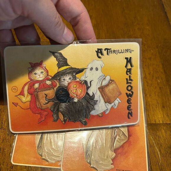 Vtg Repo Moving Action Halloween Postcards Cats & Pumpkin Girl Embossed lot of 3 - Picture 4 of 11